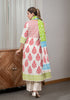 Red Hand-Block Print Anarkali Suit with Dupatta