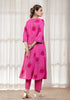 Pink floral Hand block print flared Kurta with pant