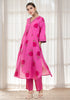 Pink floral Hand block print flared Kurta with pant
