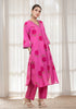 Pink floral Hand block print flared Kurta with pant