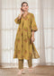 Mehandi Green floral Hand block print flared Kurta with pant