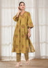 Mehandi Green floral Hand block print flared Kurta with pant