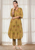 Mehandi Green floral Hand block print flared Kurta with pant