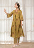 Mehandi Green floral Hand block print flared Kurta with pant