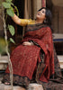 Saksha Red Jaal Ajrakh Print Saree with Yellow Blouse