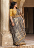 Saksha Indigo & Black Bagru print Saree with Yellow Blouse