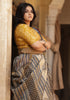 Saksha Indigo & Black Bagru print Saree with Yellow Blouse
