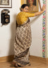 Varuna Kashish Grey Ajrakh Print Saree with Yellow Blouse