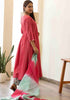 Discharge Red Amaranth Red Anarkali Kurta with Palazzo and Dupatta. (set of 3)