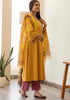 Discharge Gold Yellow Print Aline Kurta with Pant and Dupatta. (set of 3)