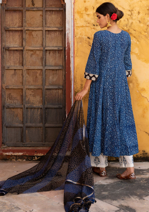 Indigo Dabu Gota Patti Anarkali Suit (Set of 3)