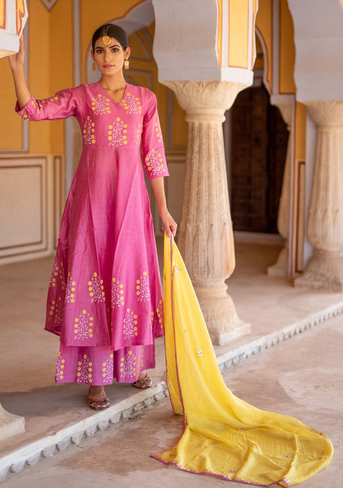 Mulberry Chanderi Anarkali Suit with Gota Dupatta (Set of 3)