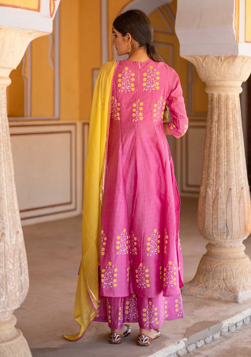 Mulberry Chanderi Anarkali Suit with Gota Dupatta (Set of 3)