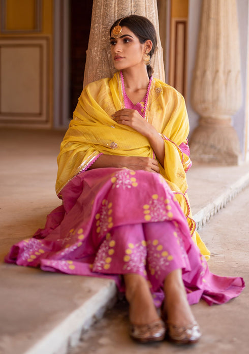 Mulberry Chanderi Anarkali Suit with Gota Dupatta (Set of 3)