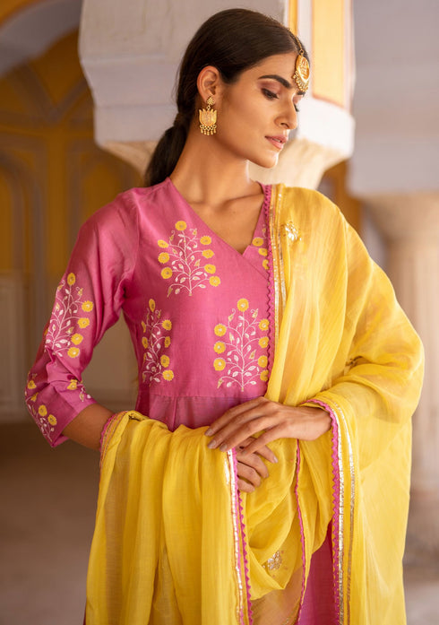 Mulberry Chanderi Anarkali Suit with Gota Dupatta (Set of 3)