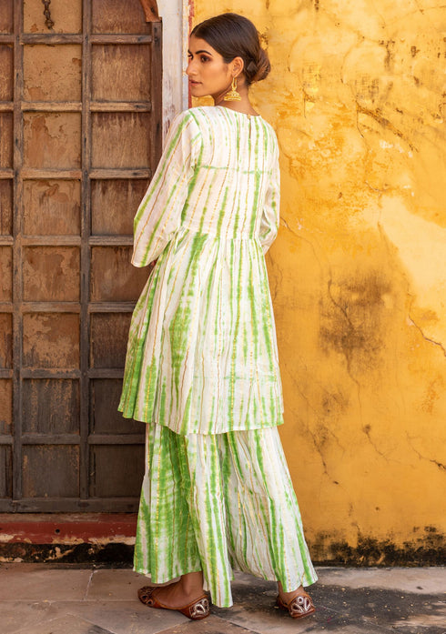 Green T/D Lurex Aari Work Sharara Suit (Set of 3)