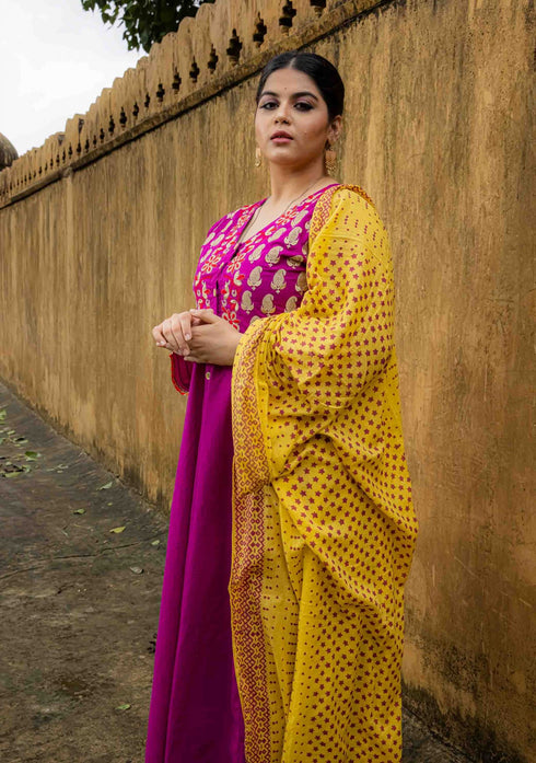 Wild Berry Embroidered Anarkali Suit Set (Set of 3)