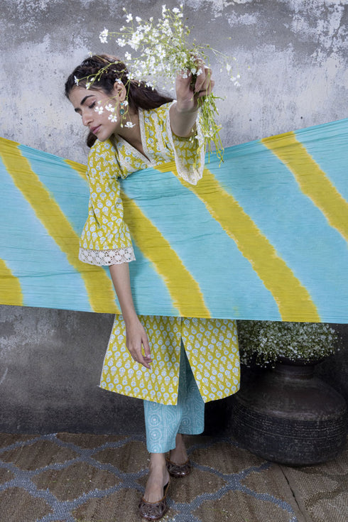 Lime Green Straight Kurta with Pant & Dupatta (Set of 3)