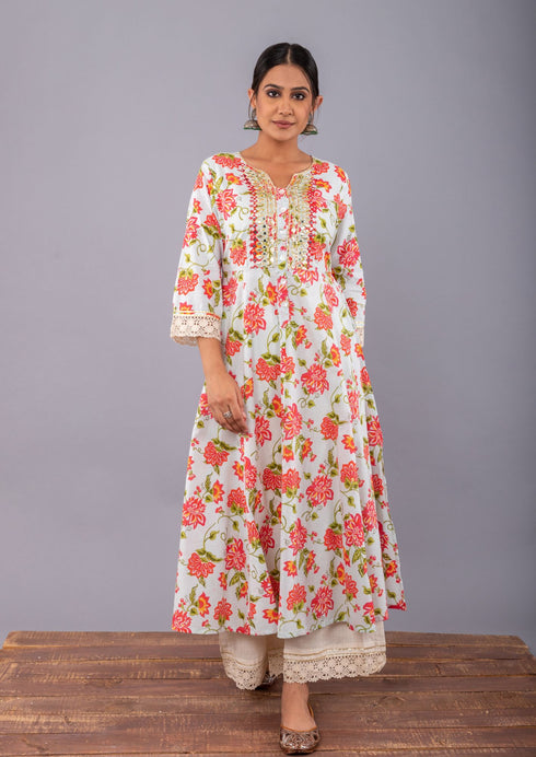 Baby Blue Anarkali Gota embroidery Kurta with Palazzo (Set of 2)