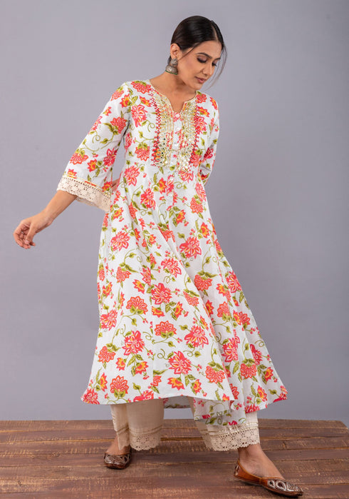 Baby Blue Anarkali Gota embroidery Kurta with Palazzo (Set of 2)