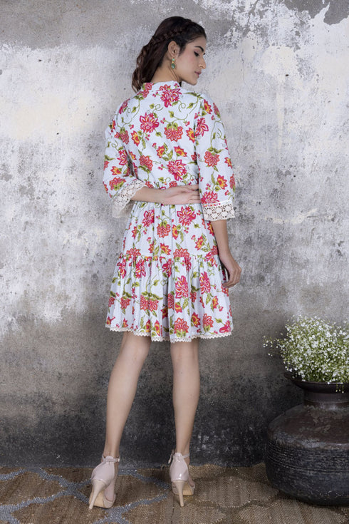 Baby Blue Floral Print Short Dress