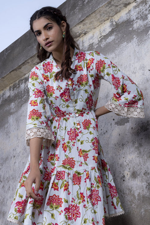 Baby Blue Floral Print Short Dress