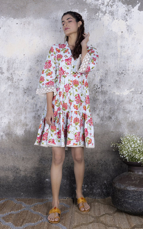 Baby Blue Floral Print Short Dress