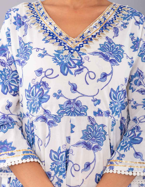 Blue Open jaal Print Anarkali Kurta with pant (Set of 2)