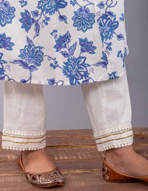 Blue Open jaal Print Anarkali Kurta with pant (Set of 2)