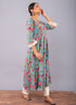 Teal Blue Floral Print Anarkali Kurta with Pant. (Set of 2)
