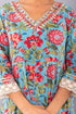Teal Blue Floral Print Anarkali Kurta with Pant. (Set of 2)