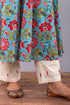 Teal Blue Floral Print Anarkali Kurta with Pant. (Set of 2)