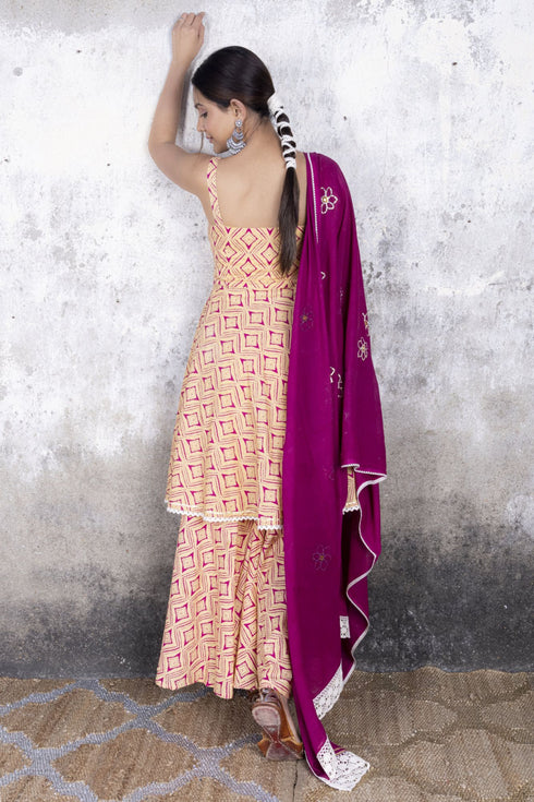 Red Sand Sharara Suit Set with Gota Work (Set of 3)