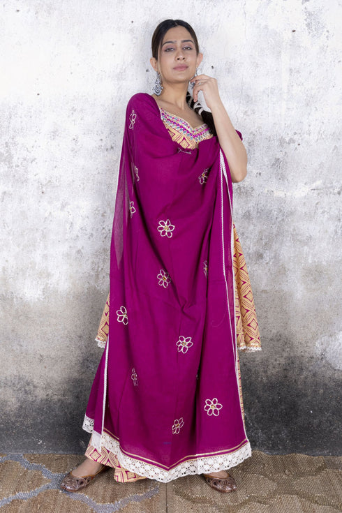 Red Sand Sharara Suit Set with Gota Work (Set of 3)