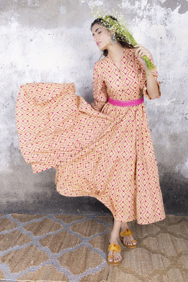 Red Sand Tired Maxi Dress with Belt