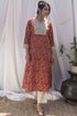 Red Jaal print A-line Kurta with Pant (set of 2)
