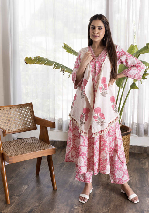 Rose pink Co-Ord set with jacket (set of 3)