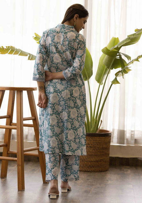 Persian Green Sanganeri Print Co-Ord Set (set of 2)