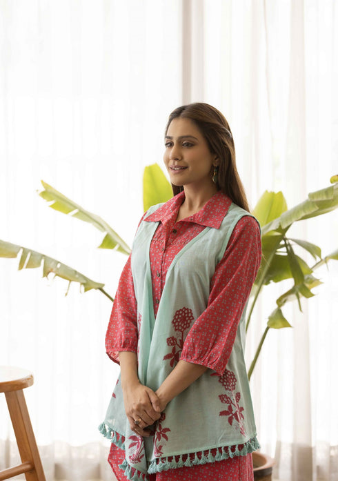 Amaranth Red Co-Ord Set with Jacket (set of 3)