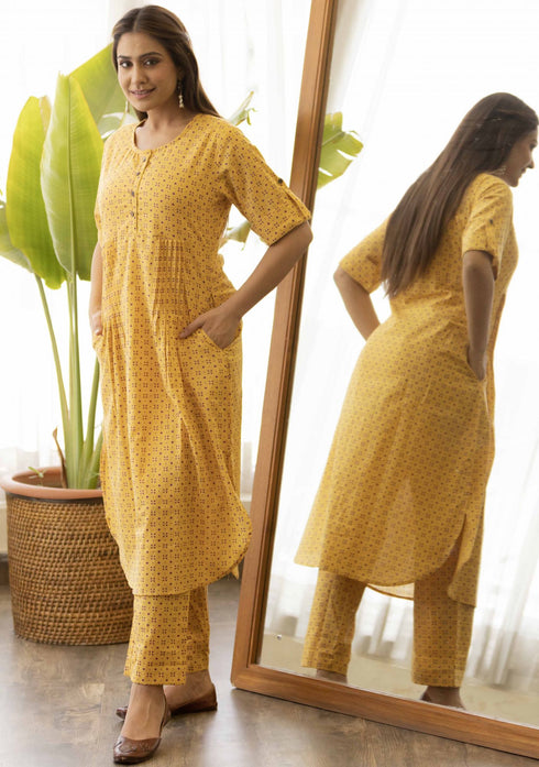 Gold Yellow Discharge Print Co-Ord (set of 2)