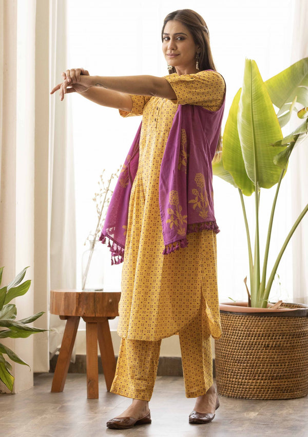 Gold Yellow Co-Ord Set with Jacket (set of 3)