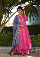Magenta Anarkali Kurta with Palazzo and Dupatta (Set of 3)