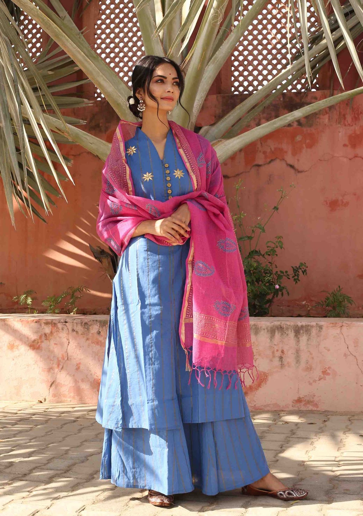 Royal Blue Kurta with Sharara and Dupatta (Set of 3)