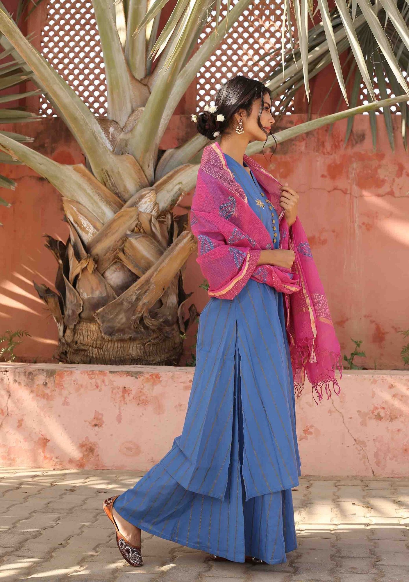 Royal Blue Kurta with Sharara and Dupatta (Set of 3)