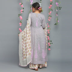 Jacquard grey Anarkali Kurta with Palazzo and Dupatta (Set Of 3)