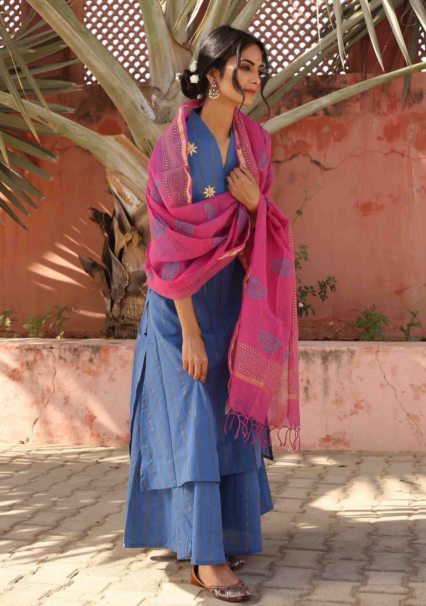 Royal Blue Kurta with Sharara and Dupatta (Set of 3)