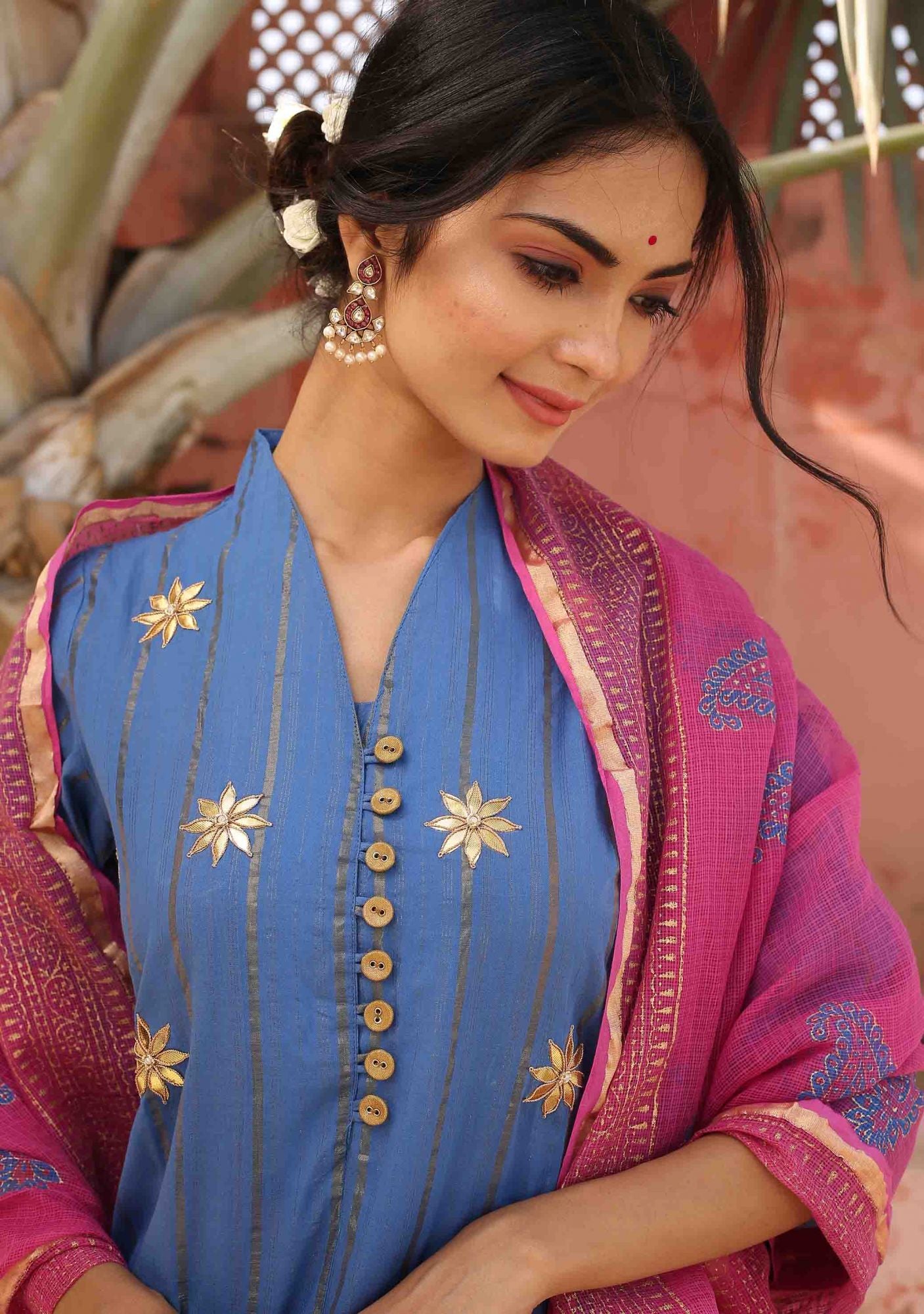 Royal Blue Kurta with Sharara and Dupatta (Set of 3)