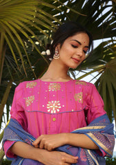 Magenta Anarkali Kurta with Palazzo and Dupatta (Set of 3)