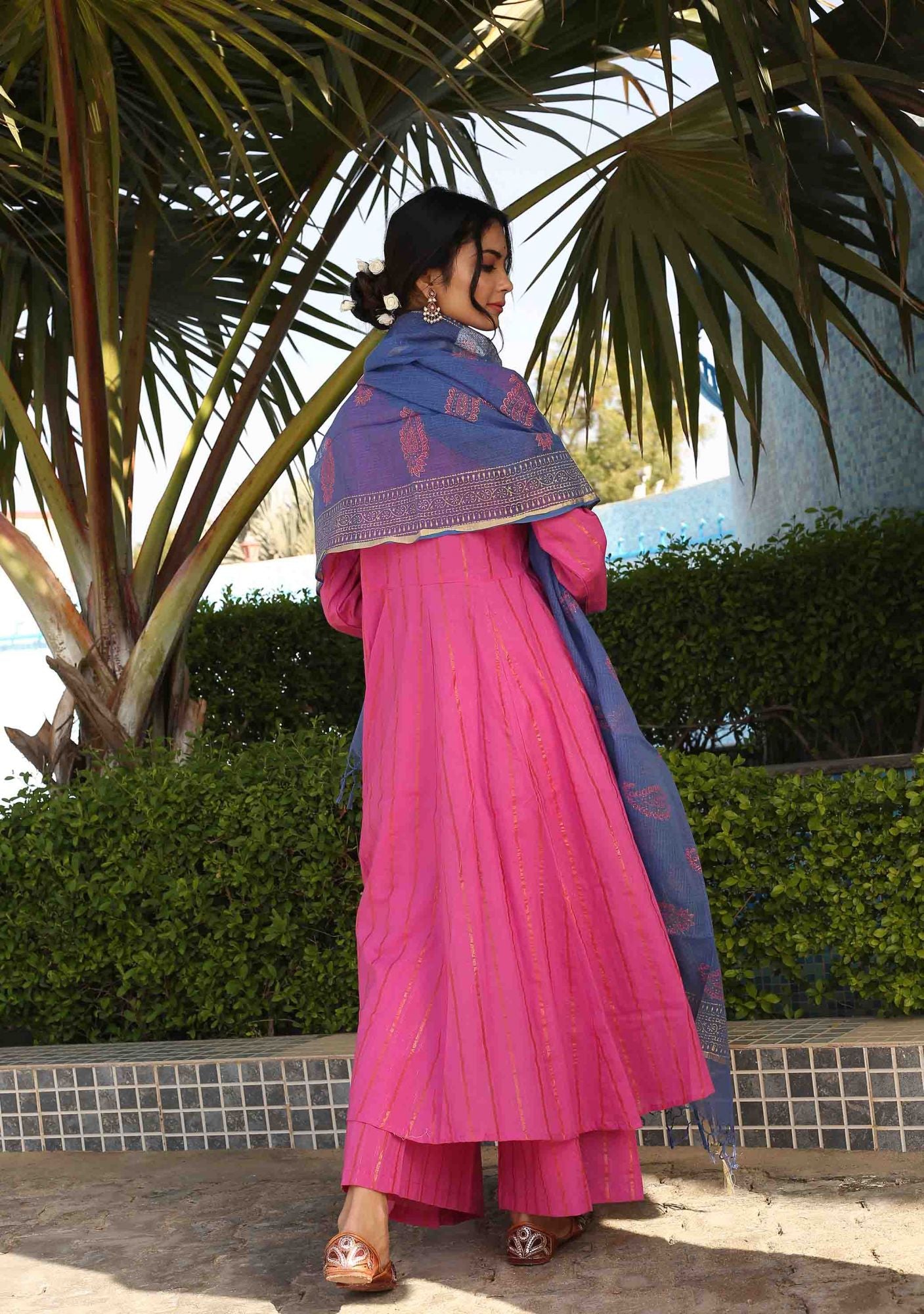 Magenta Anarkali Kurta with Palazzo and Dupatta (Set of 3)