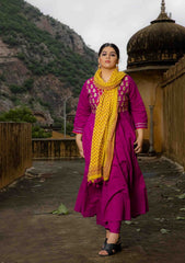 Wild Berry Embroidered Anarkali Suit Set (Set of 3)
